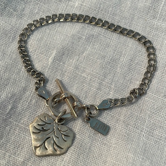 J. Jill Jewelry - J. Jill 925 Italian Silver Bracelet with Leaf Charm 7 1/2” Long